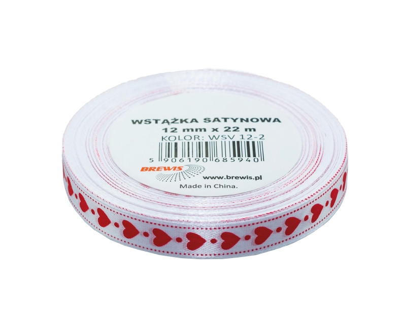 Wstążka satynowa Serca 12mmx22m WSV12-2 Brewis